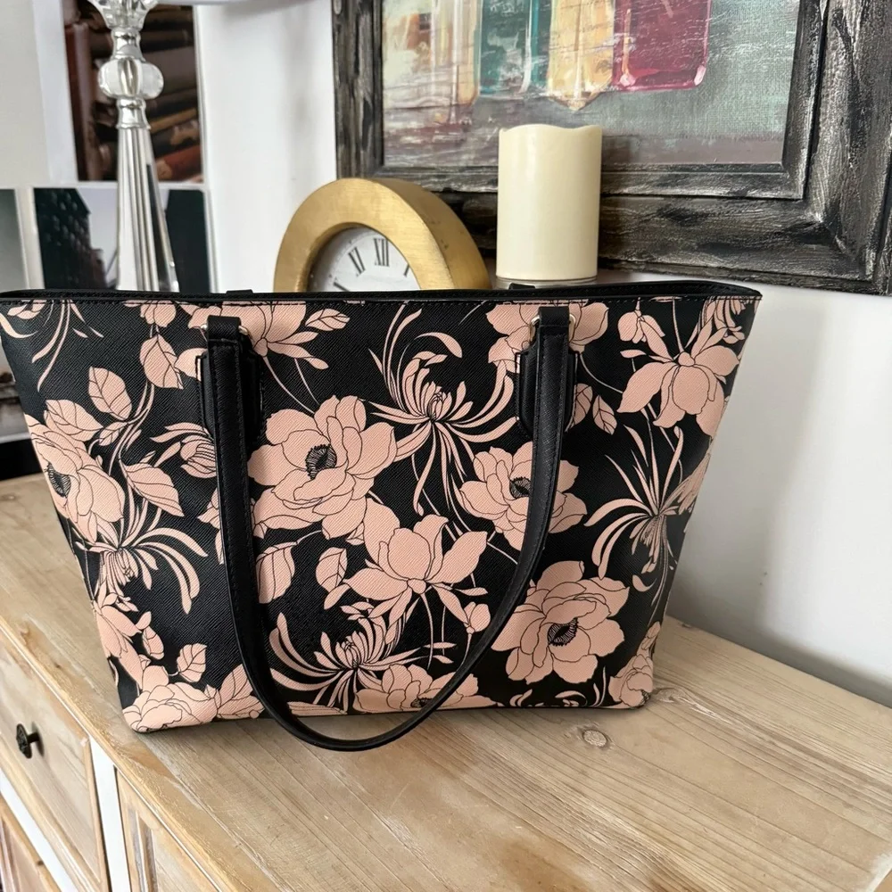 kate spade Black Tote with Blush Floral Print